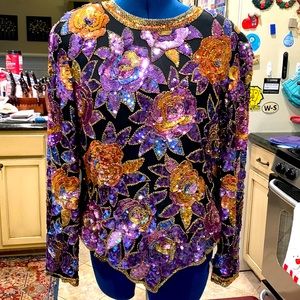 Vintage Neiman Marcus Blacktie Oleg Cassini sequin top